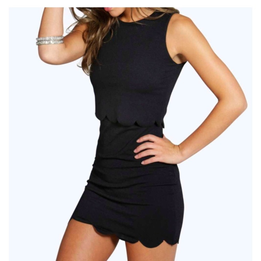 Maroon scalloped boohoo dress